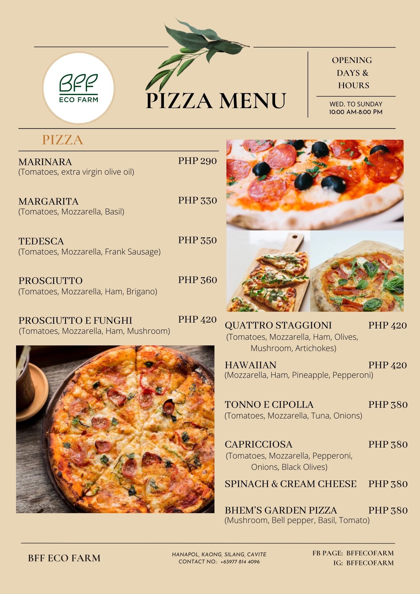 PIZZA MENU – BFF ECO FARM